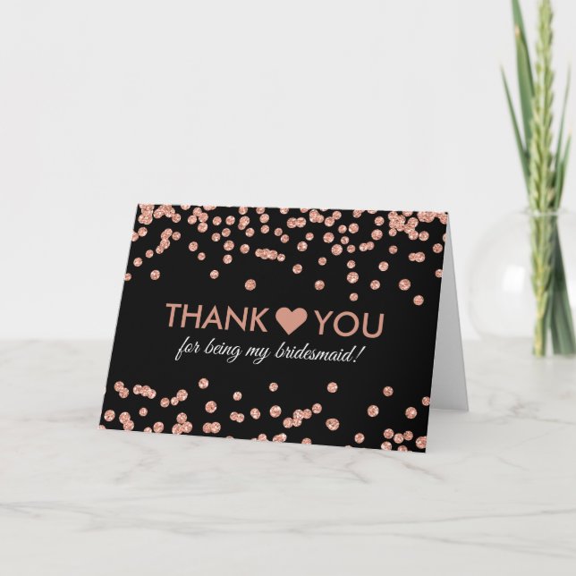 Tarjeta De Agradecimiento Gracias Rosa Purpurina de oro Confetti Black (Anverso)