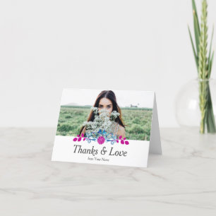 Tarjeta De Agradecimiento Gracias rosa y azul y amor