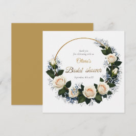 Tarjeta De Agradecimiento Gracias Rosas Blancas y Aliento de Bebé Azul 
