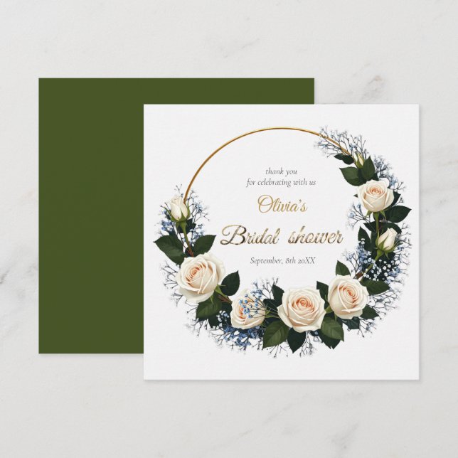 Tarjeta De Agradecimiento Gracias Rosas Blancas y Aliento de Bebé Azul (Anverso / Reverso)