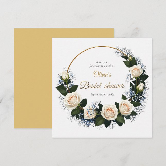 Tarjeta De Agradecimiento Gracias Rosas Blancas y Aliento de Bebé Azul (Anverso / Reverso)