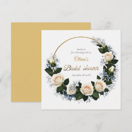 Tarjeta De Agradecimiento Gracias Rosas Blancas y Aliento de Bebé Azul