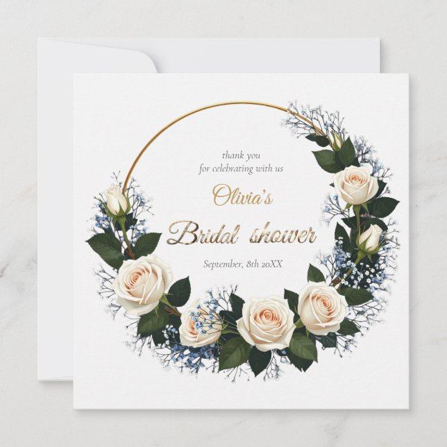 Tarjeta De Agradecimiento Gracias Rosas Blancas y Respiración de Bebé Azul (Anverso)