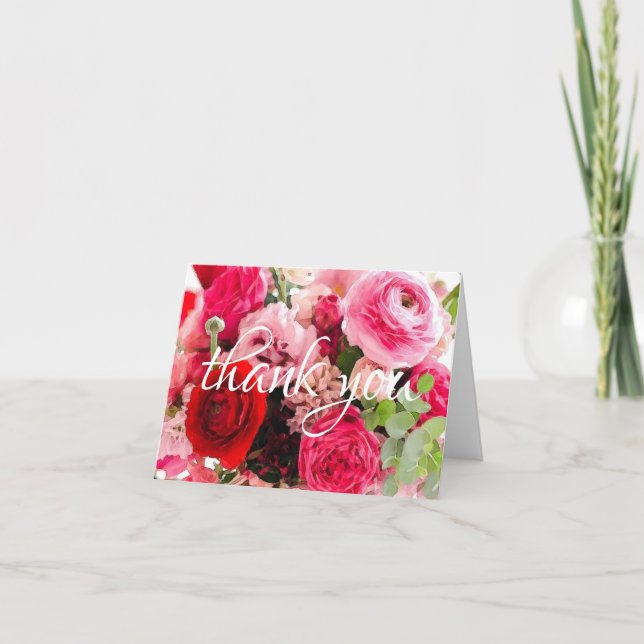 Tarjeta De Agradecimiento Gracias Rosas de acuarela manuscrita Flores (Anverso)