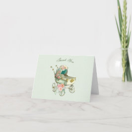 Tarjeta De Agradecimiento Gracias Rosas de Gingham Verde del Carruaje Antigu