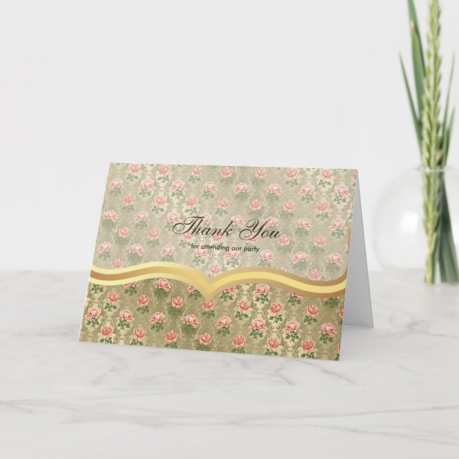 Tarjeta De Agradecimiento Gracias Rosas por el oro antiguo (Anverso)