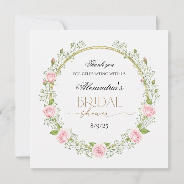 Tarjeta De Agradecimiento Gracias Rosas Rosadas y Respiración de Bebé (Anverso)