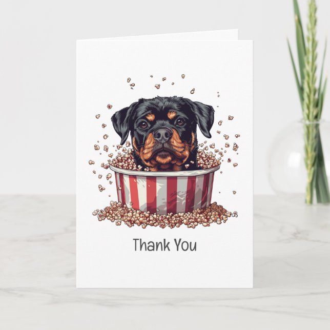 Tarjeta De Agradecimiento Gracias Rottweiler Dog Movie Popcorn Bucket (Anverso)