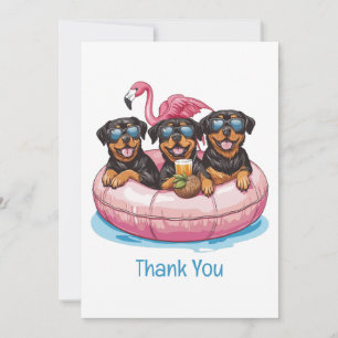 Tarjeta De Agradecimiento Gracias Rottweiler Dogs Flamingo Pool Tube