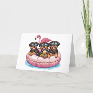 Tarjeta De Agradecimiento Gracias Rottweiler Dogs Flamingo Pool Tube