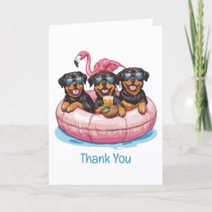 Tarjeta De Agradecimiento Gracias Rottweiler Dogs Flamingo Pool Tube