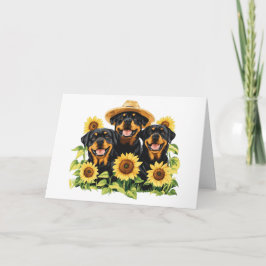 Tarjeta De Agradecimiento Gracias Rottweiler Rodeados De Girasoles