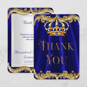 Tarjeta De Agradecimiento Gracias Royal Blue Navy Boda Corona Dorada