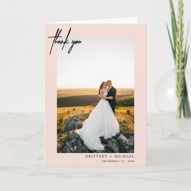 Tarjeta De Agradecimiento Gracias Rubor Pink, Moderno Y Con Cartas Mano (Anverso)