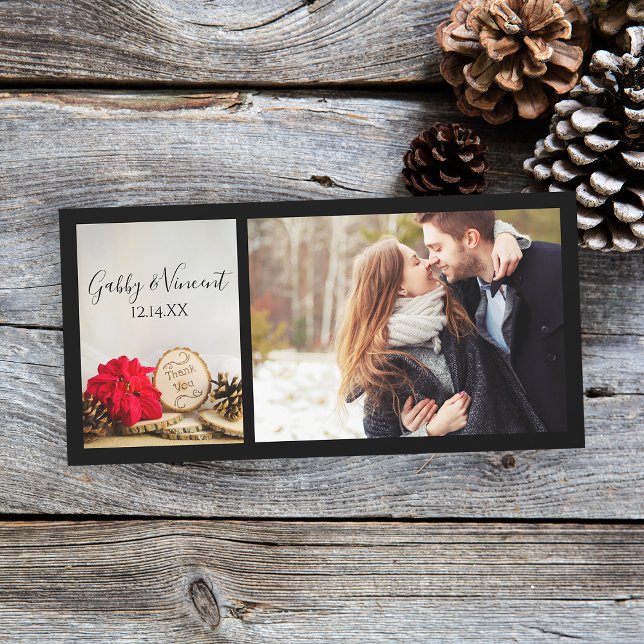 Tarjeta De Agradecimiento Gracias Rustic Red Poinsettia Winter Wedding (Perfect inspo for your wintery woodland celebration event.)