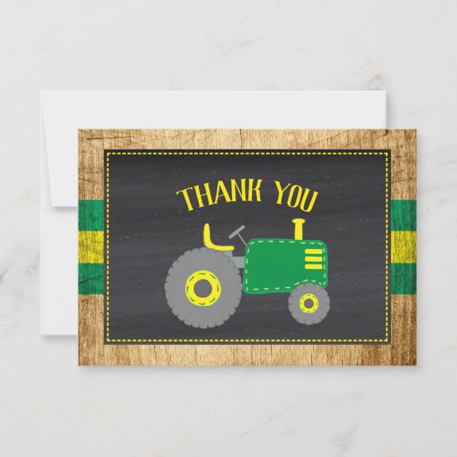 Tarjeta De Agradecimiento Gracias Rústico Green Tractor Baby Shower (Anverso)