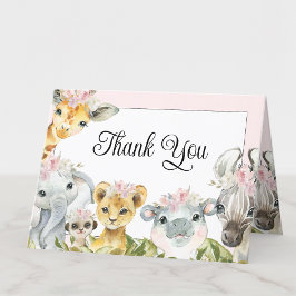 Tarjeta De Agradecimiento Gracias Safari Rosa por el Baby Shower