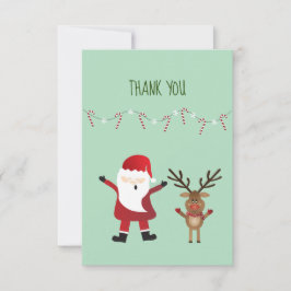 Tarjeta De Agradecimiento Gracias Santa Claus Reindeer Candy Canes