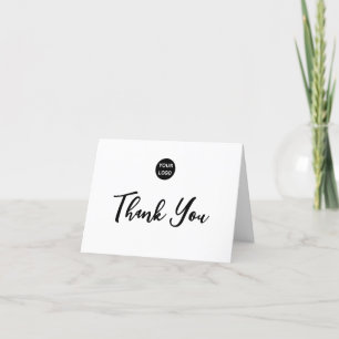 Tarjeta De Agradecimiento Gracias Script Black White Your Business Logo