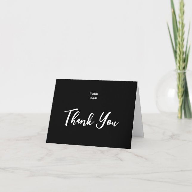Tarjeta De Agradecimiento Gracias Script Blank Inside Business Logo Black (Anverso)