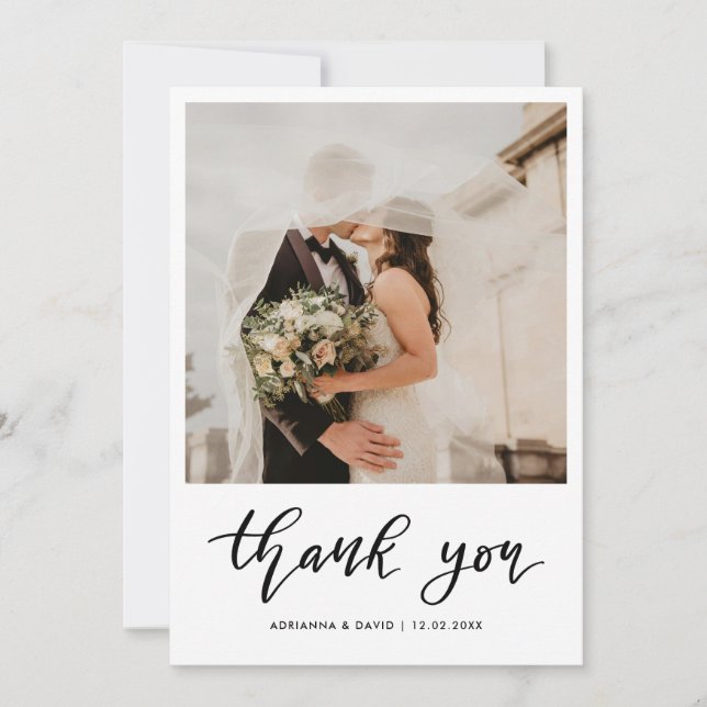 Tarjeta De Agradecimiento Gracias Script Boda Couple Photo Elegant (Anverso)