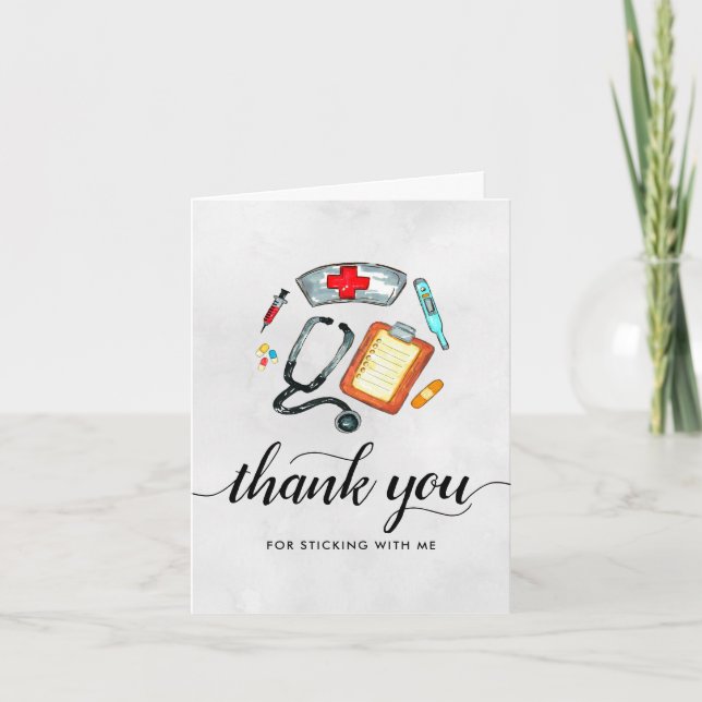 Tarjeta De Agradecimiento Gracias Seguir Conmigo Médico De Enfermería Stetho (Anverso)