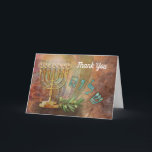Tarjeta De Agradecimiento Gracias Shalom Menorah Hebrew Card<br><div class="desc">Muestra tu gratitud con una hermosa menorah judía y las letras hebreas para Shalom, Paz y una rama de olivo verde.</div>