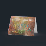 Tarjeta De Agradecimiento Gracias Shalom Menorah Hebrew Card<br><div class="desc">Muestra tu gratitud con una hermosa menorah judía y las letras hebreas para Shalom,  Paz y una rama de olivo verde.</div>