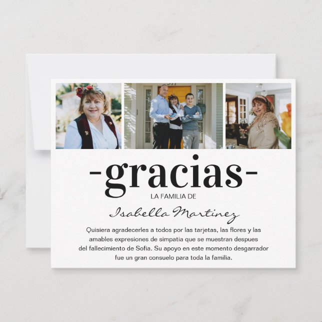 Tarjeta De Agradecimiento Gracias Simpatia | Collage de fotos solidario espa (Anverso)