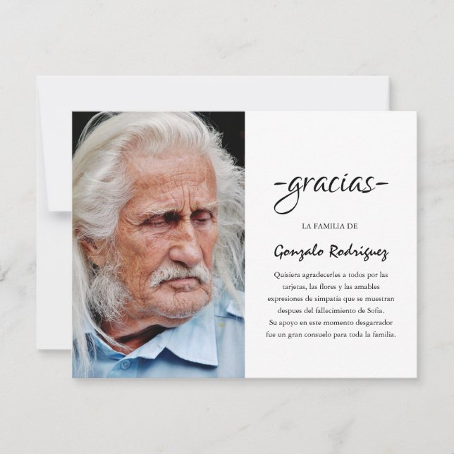 Tarjeta De Agradecimiento Gracias Simpatia | Fotografía solidaria en español (Anverso)