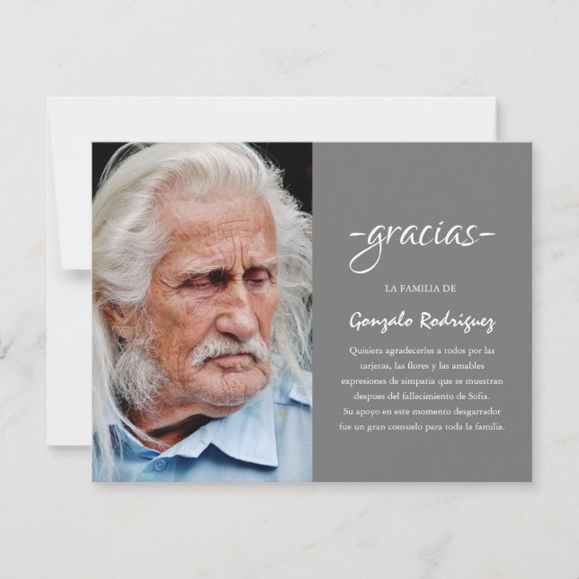 Tarjeta De Agradecimiento Gracias Simpatia | Fotografía solidaria en español (Anverso)