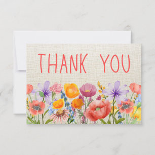 Tarjeta De Agradecimiento Gracias suaves florales - Diseño de lino en blanco