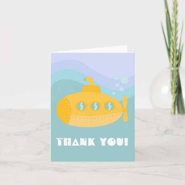 Tarjeta De Agradecimiento Gracias - Submarino Amarillo Adorable Submarino Su (Anverso)
