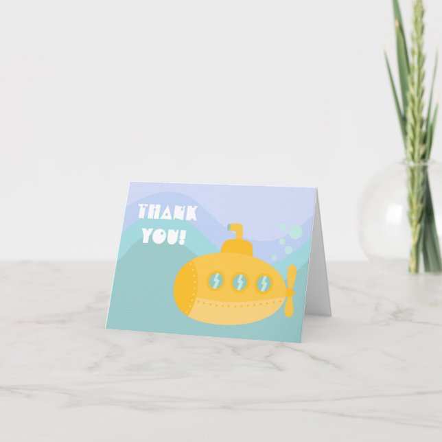 Tarjeta De Agradecimiento Gracias - submarino submarino amarillo adorable (Anverso)