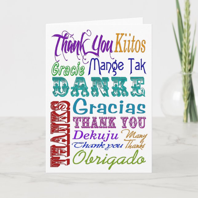 Tarjeta De Agradecimiento Gracias Subway Art en muchos idiomas (Anverso)