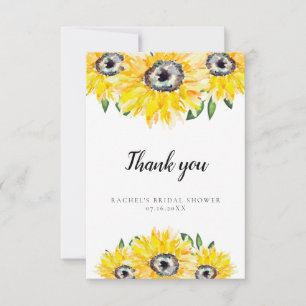 Tarjeta De Agradecimiento Gracias Sunflower Bridal Shower Watercolor Flora