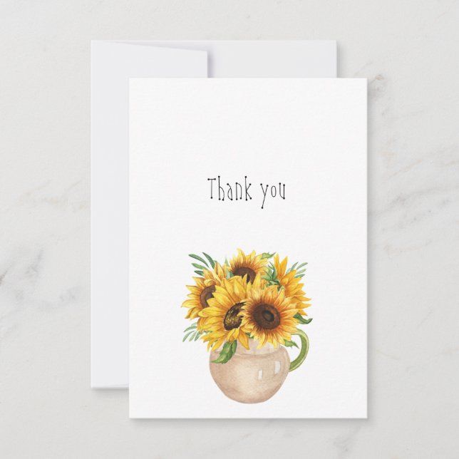 Tarjeta De Agradecimiento Gracias Sunflowers Watercolor Design (Anverso)