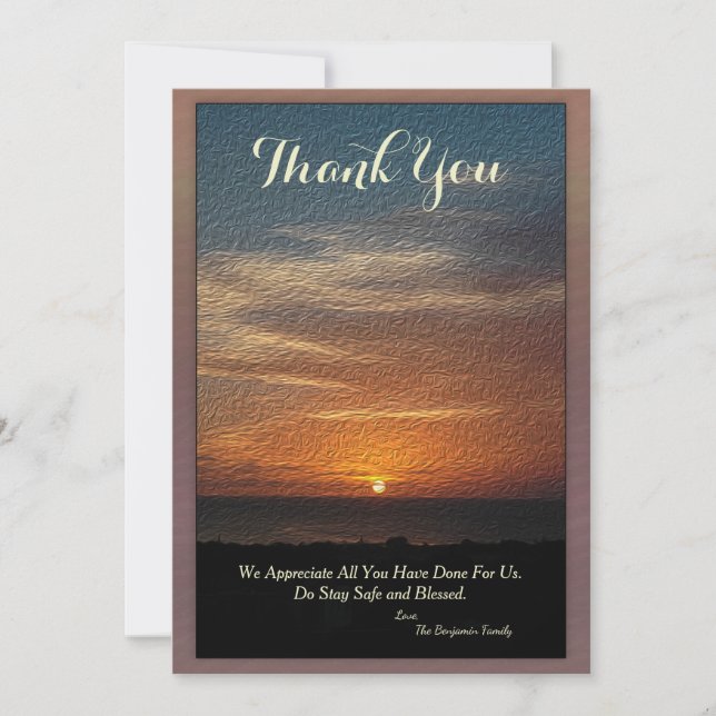 Tarjeta De Agradecimiento Gracias Sunset Tropical Sun Nature Personalizado C (Anverso)