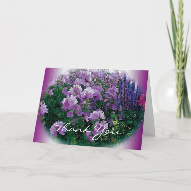 Tarjeta De Agradecimiento Gracias tarjeta, flores de hisbiscus púrpura (Anverso)