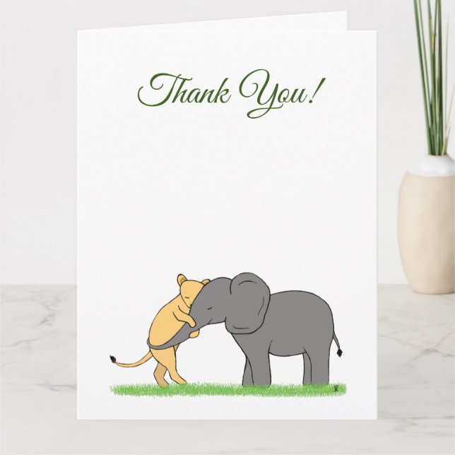 Tarjeta De Agradecimiento Gracias tarjeta- León y elefante (Anverso)