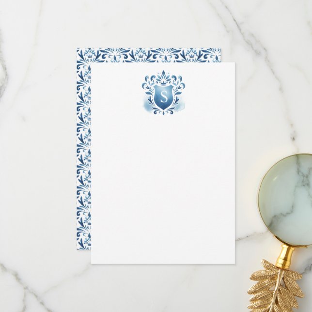 Tarjeta De Agradecimiento Gracias, tarjetas, Escudo azul y monograma (Anverso/Reverso In Situ)