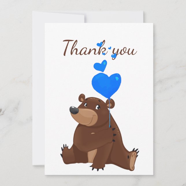 Tarjeta De Agradecimiento Gracias Teddy Bear Globos Personalizado Diversión  (Anverso)