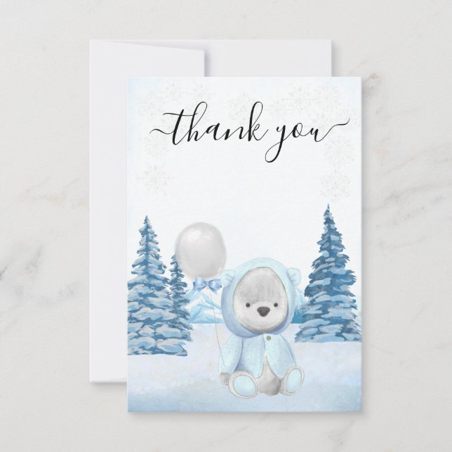 Tarjeta De Agradecimiento Gracias Teddy Bear Navidades Winter (Anverso)