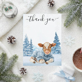 Tarjeta De Agradecimiento Gracias Ternero Vaca Navidad Invierno