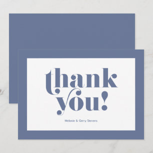 Tarjeta De Agradecimiento Gracias tipografía, azul sobre blanco