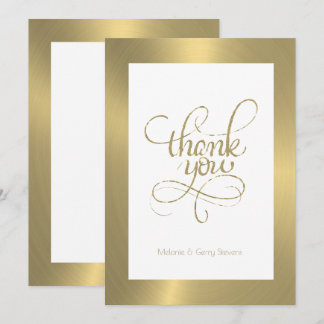 Tarjeta De Agradecimiento Gracias tipografía, oro sobre fondo blanco