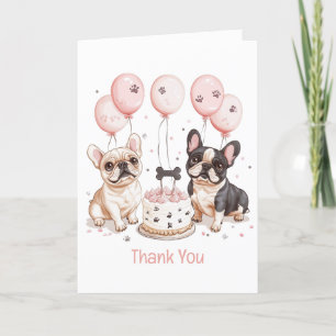 Tarjeta De Agradecimiento Gracias Torta de cumpleaños de Bulldoges franceses