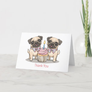 Tarjeta De Agradecimiento Gracias torta de pug pug de cumpleaños
