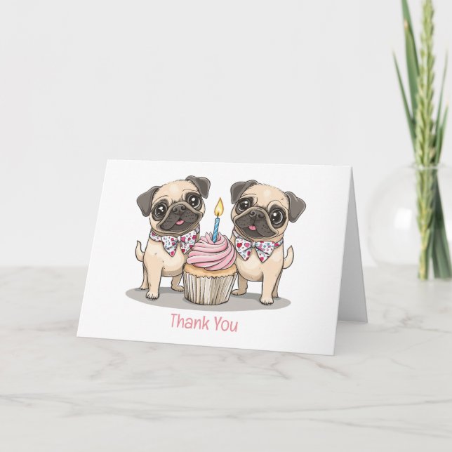 Tarjeta De Agradecimiento Gracias torta de pug pug de cumpleaños (Anverso)