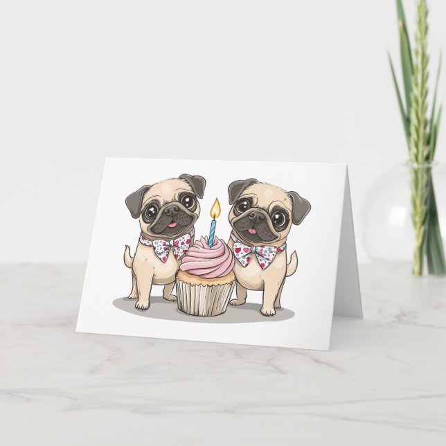 Tarjeta De Agradecimiento Gracias torta de pug pug de cumpleaños (Anverso)